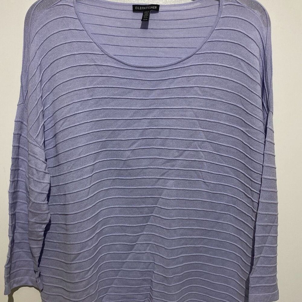 Eileen Fisher Lavender Periwinkle Ribbed Knit Scoop Neck Boxy Top Italian Yarn M